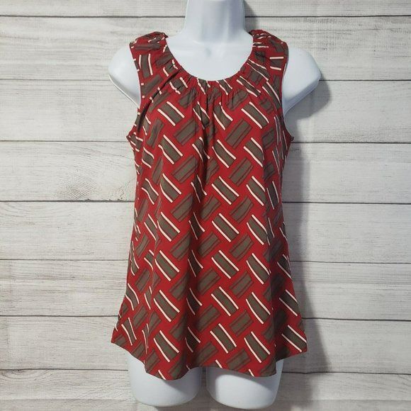 Y2k 90s Banana Republic Xs Sleeveless Red Khaki Green top - Picture 1 of 9